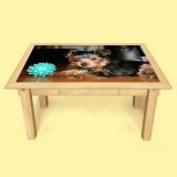 Rectangular Maple Coffee Table with a Yorkie Puppy, (small)